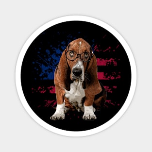 Soulful Stares Basset Hound American Flag Tee for Dog Lovers Magnet